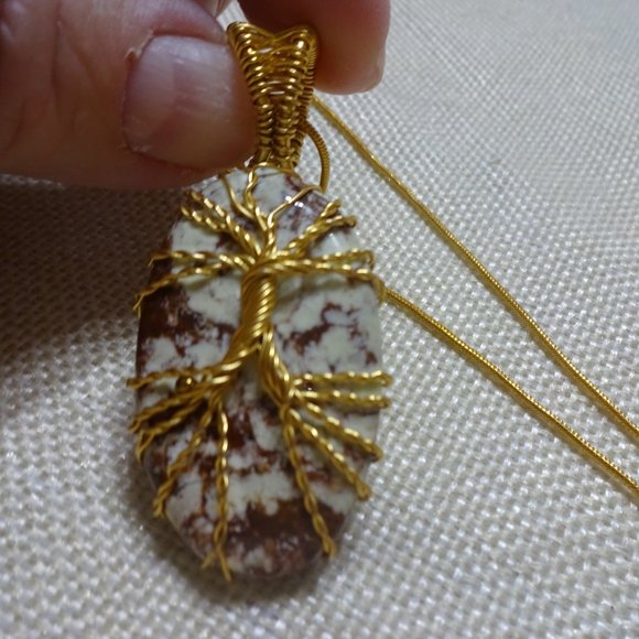 Beautiful "WILD HORSE JASPER" Handmade GOLD WIRE-WRAPPED Pendant/Chain #629B - Picture 3 of 3